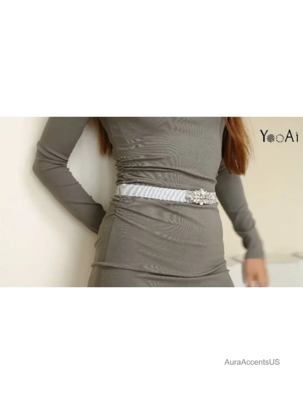 Rhinestone Bow Elastic Skinny Stretch Dress Belt